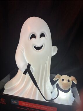 Led Light Up Ghost With Dog Halloween Decor
